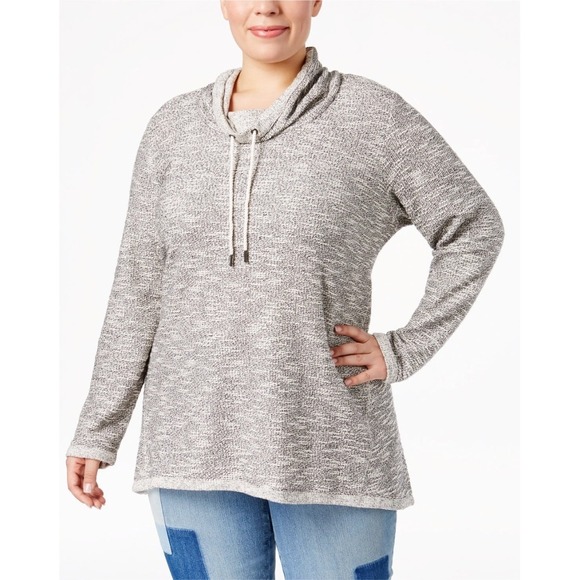 Style & Co. Cowl Neck Pullover Tunic‎ Top Heathered Knit Drawstring Large NWT - Picture 1 of 10